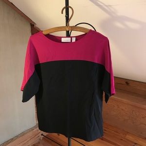 Chico’s Fushcia Black Shortsleeve Boxy Blouse, EUC, 1